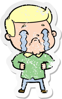 Bir insan tarafından çizilmiş ağlayan bir karikatürcünün sıkıntılı çıkartması.