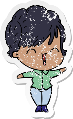 Bir insan tarafından çizilmiş, gülen bir karikatür çıkartması.