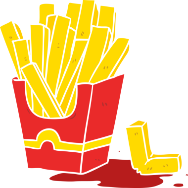 Bir insan tarafından çizilmiş düz renkli çizgi film kızartmaları.