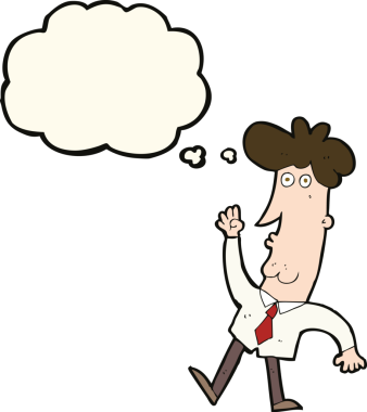 Bir insan tarafından çizilmiş düşünce balonlu bir ofis adamı.