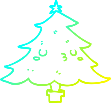 Soğuk gradyan çizgisi bir insan tarafından çizilmiş şirin bir karikatür Noel ağacı.