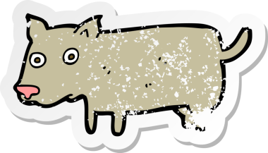 Bir insan tarafından çizilmiş küçük bir köpeğin gerilmiş çıkartması.