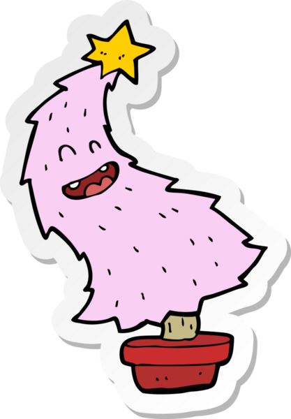 Bir insan tarafından çizilmiş, dans eden bir Noel ağacının çıkartması.