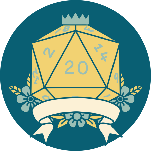 Retro Dövme Biçimi Doğal 20 kritik vuruş D20 zar bir insan tarafından çizildi