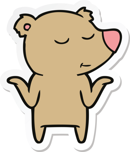 Bir insan tarafından çizilmiş mutlu bir ayının omuzlarını silkeleyen çıkartması.