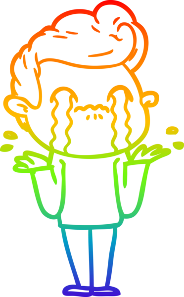 Gökkuşağı gradyan çizimi bir insan tarafından çizilmiş ağlayan bir karikatür adamı çiziyor.