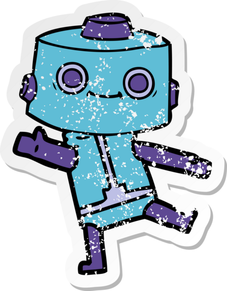 Bir insan tarafından çizilmiş karikatür robotunun sıkıntılı çıkartması.