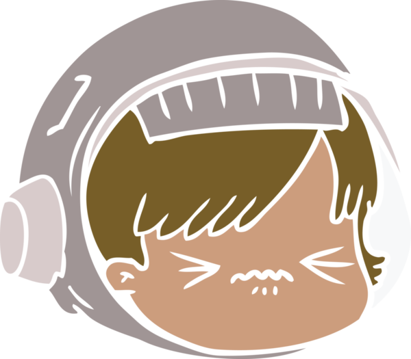 Düz renkli çizgi film bir insan tarafından çizilmiş astronot yüzü