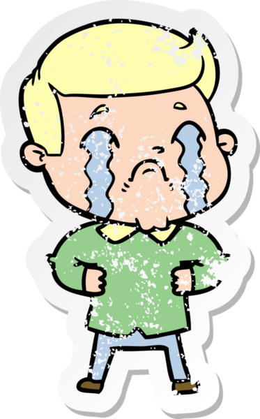 Bir insan tarafından çizilmiş ağlayan bir karikatürcünün sıkıntılı çıkartması.