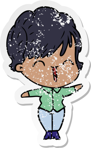 Bir insan tarafından çizilmiş, gülen bir karikatür çıkartması.