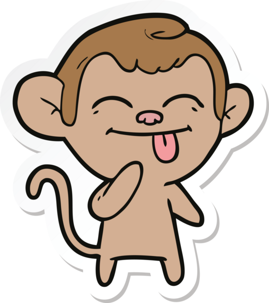 Bir insan tarafından çizilmiş komik bir maymun çıkartması.