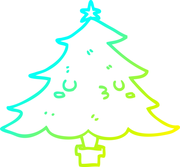 Soğuk gradyan çizgisi bir insan tarafından çizilmiş şirin bir karikatür Noel ağacı.