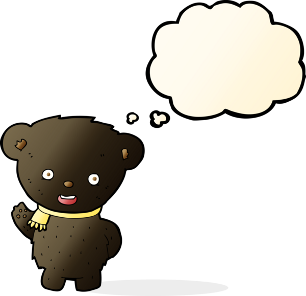 Bir insan tarafından çizilmiş düşünce baloncuğuyla sallanan siyah ayı çizgi filmi.