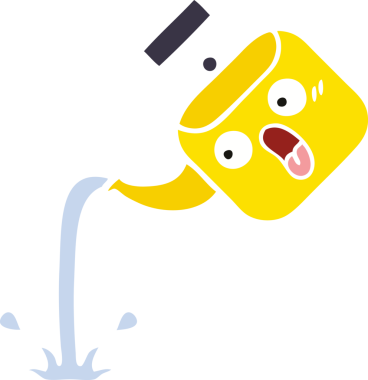 Bir insan tarafından çizilmiş bir çaydanlığın düz renkli retro karikatürü