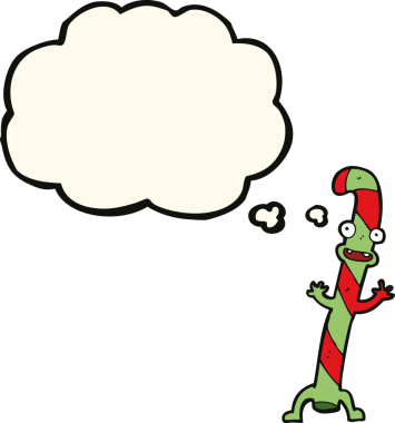 Bir insan tarafından çizilmiş düşünce balonlu Noel şekerleri.