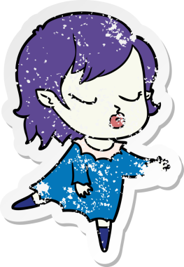 Bir insan tarafından çizilmiş şirin bir vampir kızın sıkıntılı çıkartması.