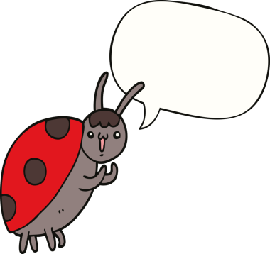 Bir insan tarafından çizilmiş konuşma balonu olan sevimli bir uğur böceği.