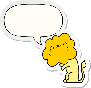 Bir insan tarafından çizilmiş konuşma balonu çıkartmalı çizgi film aslanı.