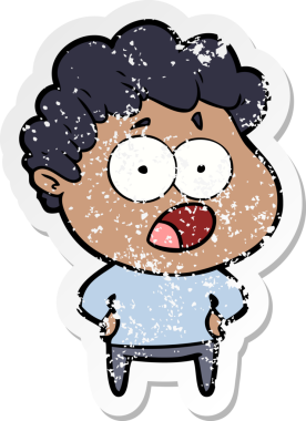 Bir insan tarafından çizilen şok olmuş bir adamın karikatür çıkartması.