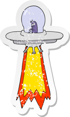 Bir insan tarafından çizilmiş bir uçan daire desenli karikatür çıkartması.