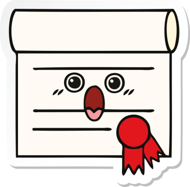 Bir insan tarafından çizilmiş şirin bir karikatür sertifikasının etiketi.