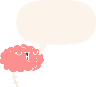 Bir insan tarafından çizilmiş eski usul konuşma baloncuklu mutlu çizgi film beyni