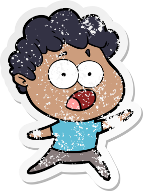 Bir insan tarafından çizilen şaşkınlık içinde soluk soluğa kalmış bir çizgi film karakterinin sıkıntılı çıkartması.