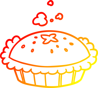 Bir insan tarafından fırından yeni çıkmış sıcak bir turtanın çizimi.