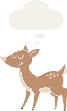 Düşünce baloncuklu karikatür geyiği insan tarafından çizilmiş.