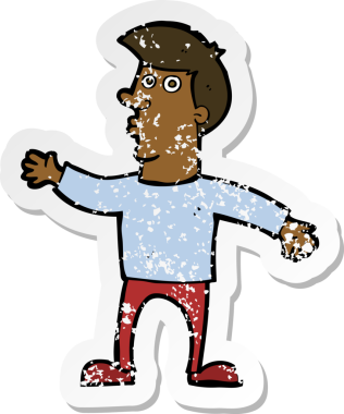 Bir insan tarafından çizilmiş endişeli bir çizgi filmin gerilimli çıkartması.