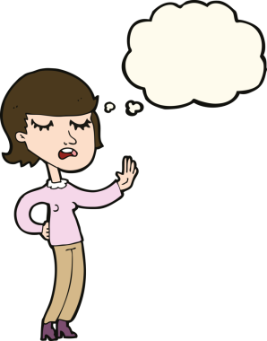 Bir insan tarafından çizilmiş düşünce baloncuğuyla görmezden gelen çizgi film kadını.