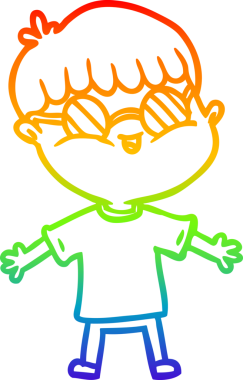 Bir insan tarafından çizilmiş gözlük takan çizgi film çocuğu çizimi.