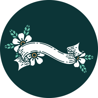 İkonik dövme tarzı bir afiş ve bir insan tarafından çizilmiş çiçekler.