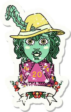 Retro Dövme Biçimi Bir insan tarafından çizilmiş 20 zarlı yarım ork ozanı