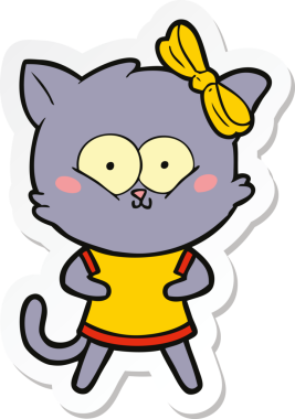 Bir insan tarafından çizilmiş çizgi film kedisinin çıkartması.