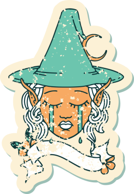 Retro Dövme Tarzı Hüzünlü Elf Büyücüsü karakteri bir insan tarafından çizilmiş