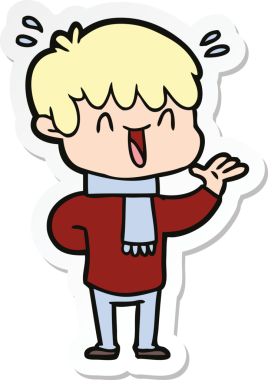 Bir insan tarafından çizilmiş, gülen bir çocuğun çıkartması.