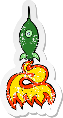 Bir insan tarafından çizilmiş uzay roketinin gerilimli retro çıkartması