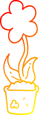 Bir insan tarafından çizilmiş sevimli bir karikatür çiçeğinin sıcak çizgi çizimi