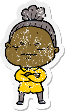 Bir insan tarafından çizilmiş, sıkıntılı bir karikatür çıkartması.