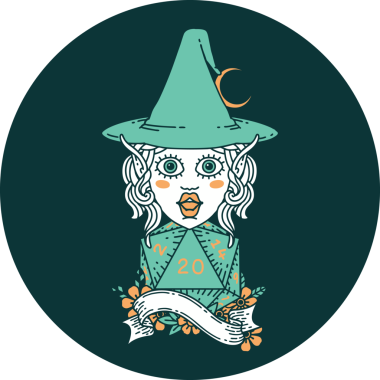 Bir insan tarafından çizilmiş doğal yirmilik zarlı elf büyüsü ikonu.