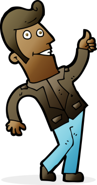 Bir insan tarafından çizilmiş işaret veren çizgi film adamı.