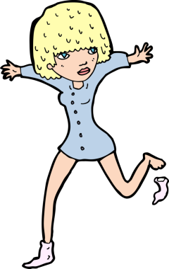 Bir insan tarafından çizilmiş çorabı tekmeleyen kadın.