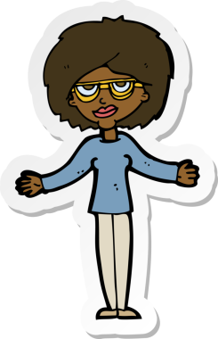 Bir insan tarafından çizilmiş gözlüklü bir karikatür kadının çıkartması.