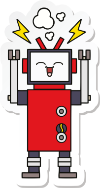 Bir insan tarafından çizilmiş şirin çizgi film robotunun çıkartması.