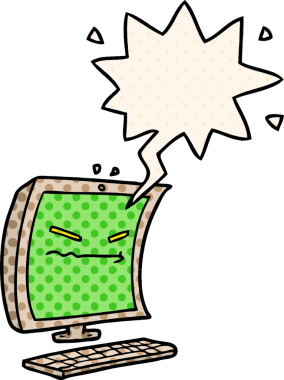 Bir insan tarafından çizilmiş çizgi roman tarzında konuşma balonu olan siber zorbalık çizgi filmi.