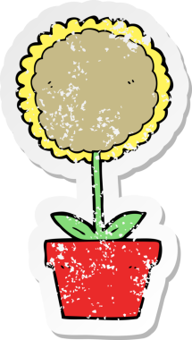 Bir insan tarafından çizilmiş şirin bir karikatür çiçeğinin sıkıntılı çıkartması.