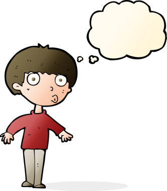 Bir insan tarafından çizilmiş düşünce baloncuğu olan bir çocuk.