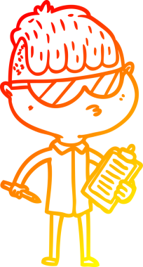 Bir insan tarafından çizilmiş güneş gözlüğü takan çizgi film çocuğu çizimi.