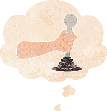 Düşünce baloncuğu ile çizgi el çekme grunge sıkıntılı retro dokuma tarzı bir insan tarafından çizilmiş